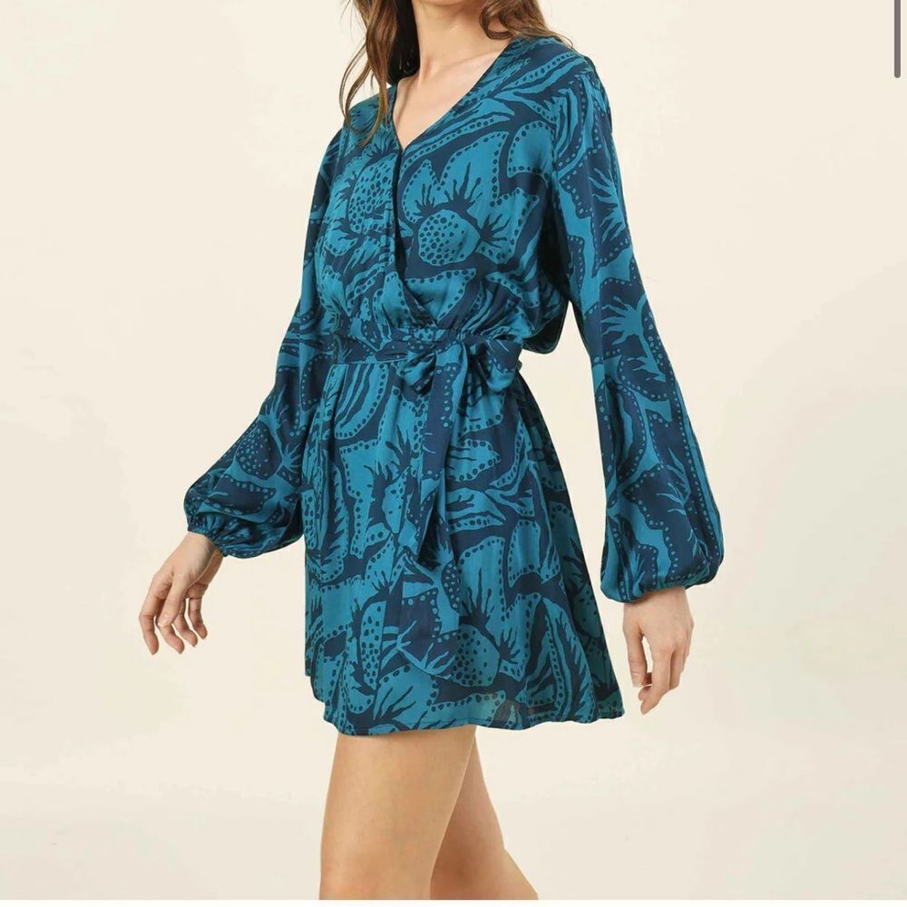 OMika SAMIRA WRAP DRESS MINI- Cierra Bayou Print $368 MSRP